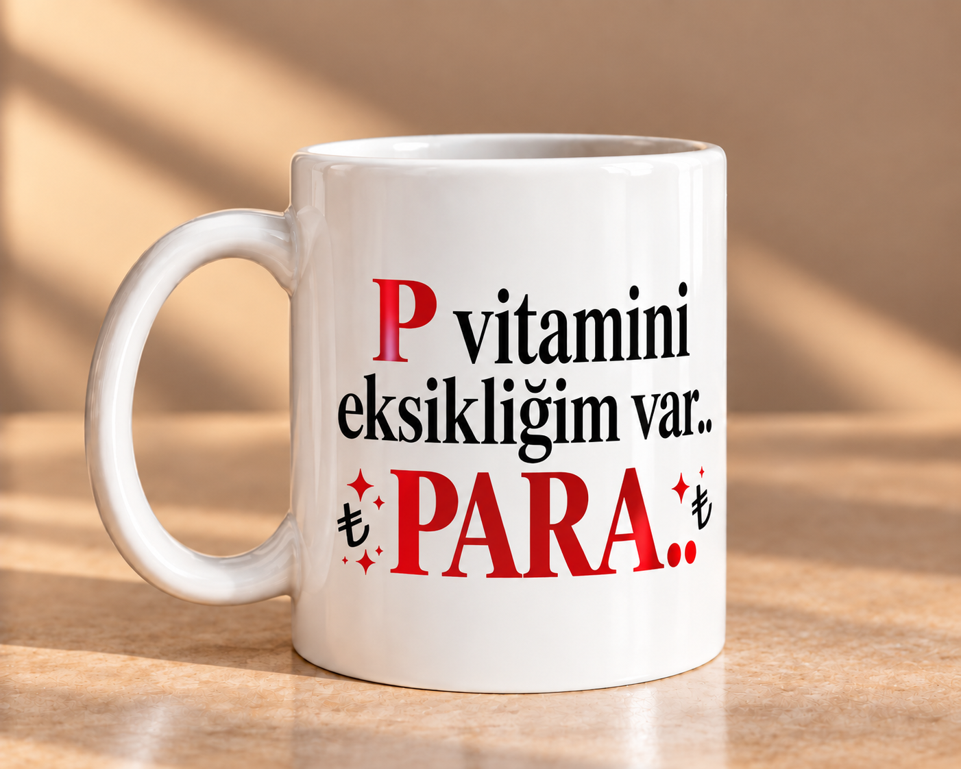 P Vitamini Eksikliğim Var Para Esprili Porselen Kupa 330 ml