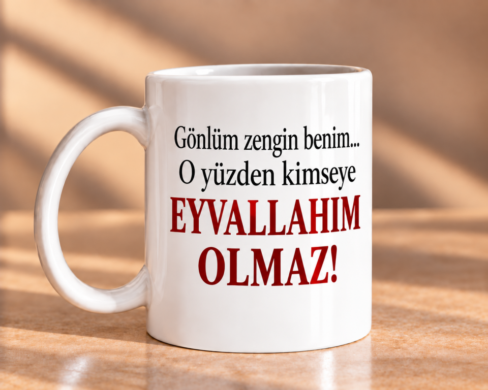 Gönlüm Zengin Benim Eyvallahım Olmaz Porselen Kupa 330 ml