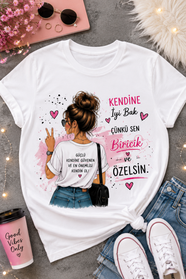 Baskılı Kendine İyi Bak Kadın Tişört