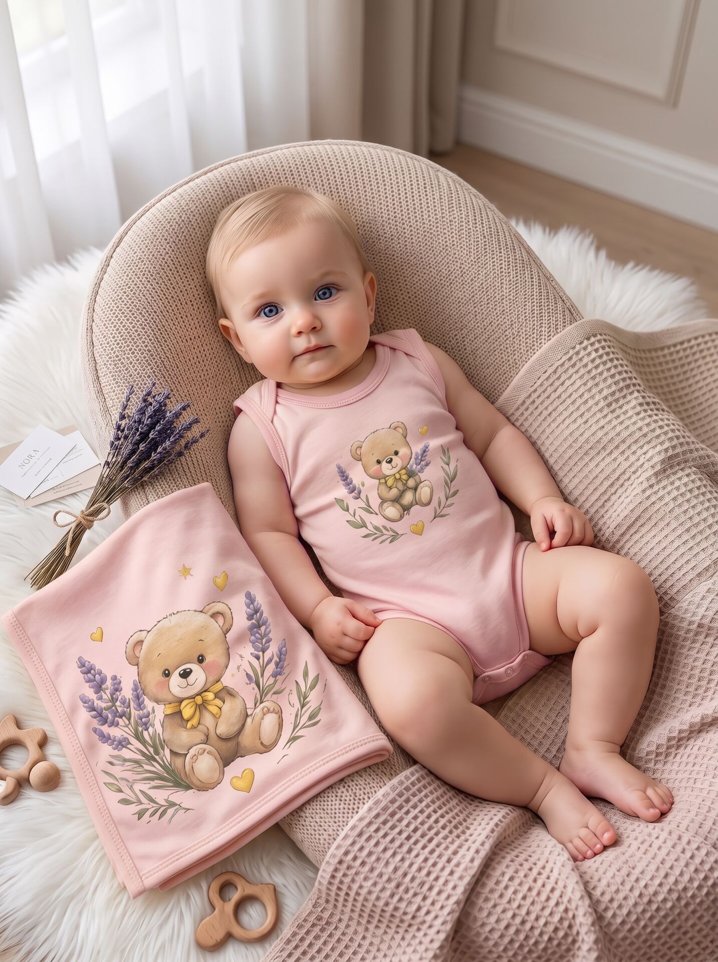 Lavanta Ayıcık Baskılı Pamuklu Bebek Body (Hastane Çıkışı) Pembe - 12-18