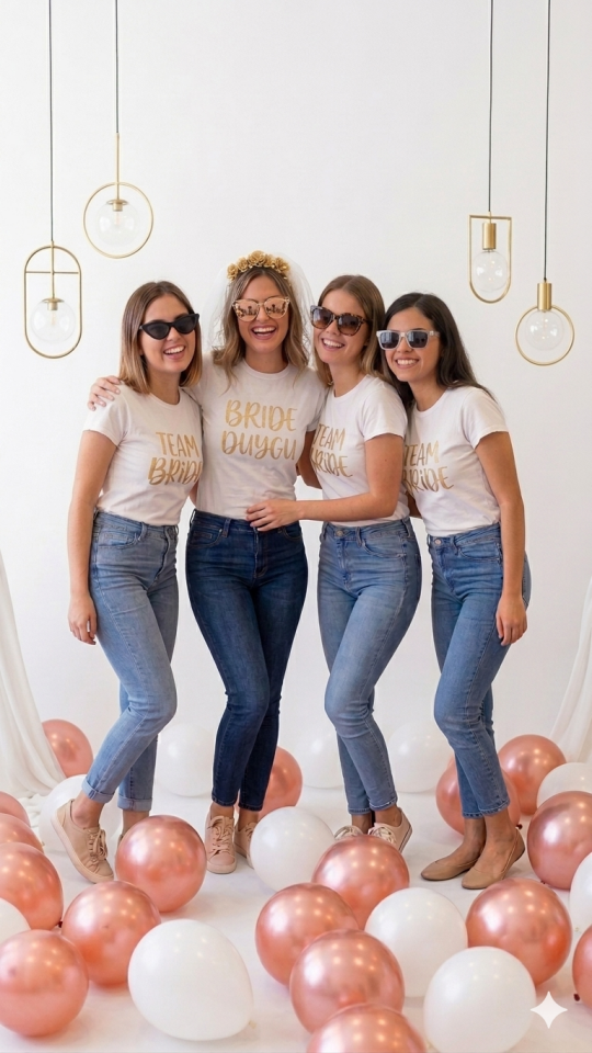 Team Bride Tişört Gold Baskı