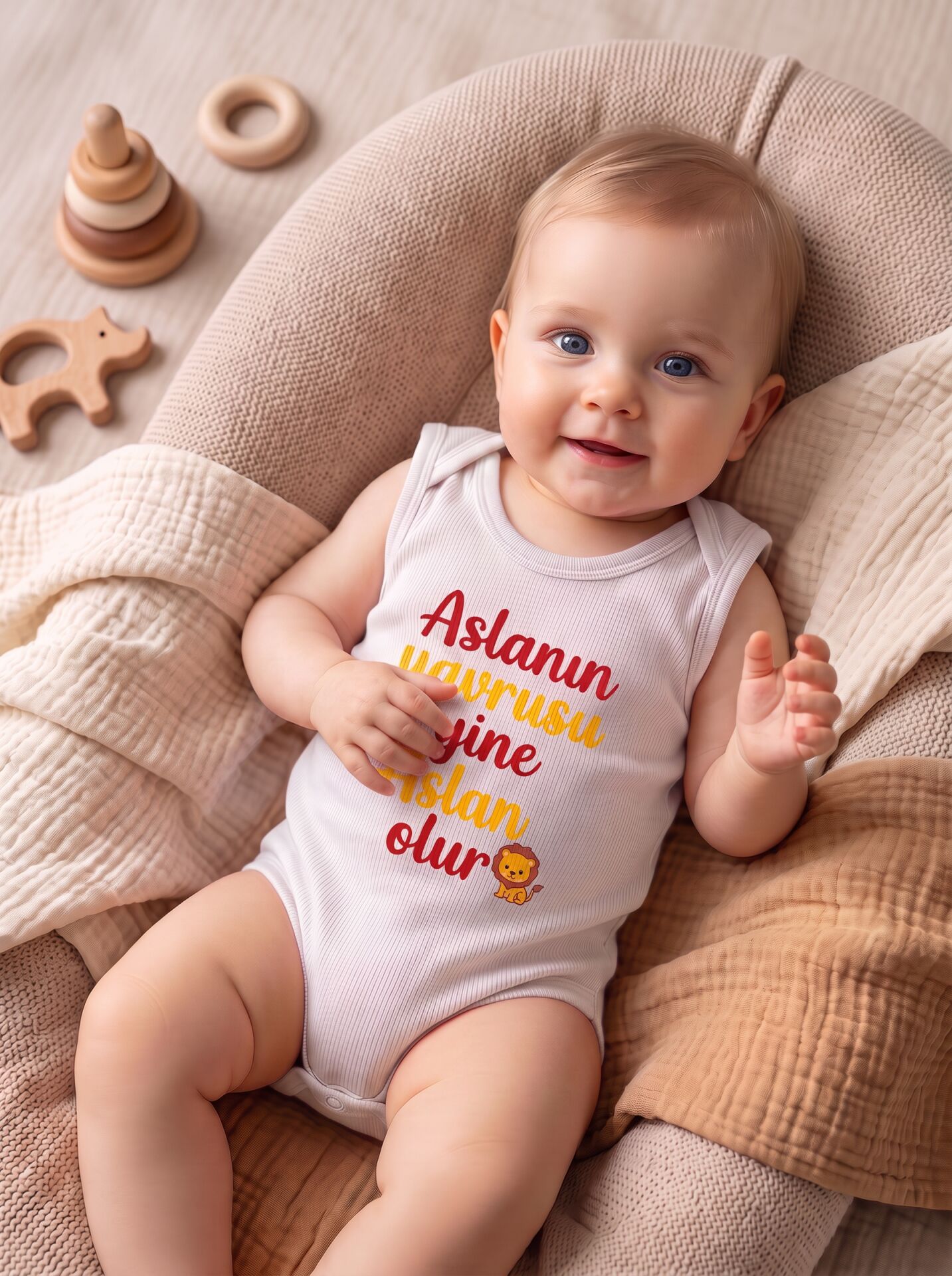 Aslanın Yavrusu Yine Aslan Olur Baskılı Pamuklu Bebek Body Beyaz - 18-24