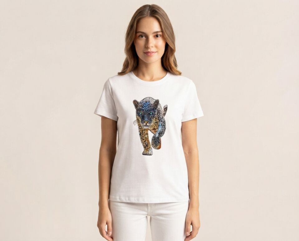 Hayvan Figürlü Modern Tasarım Pamuklu Kadın Tişört