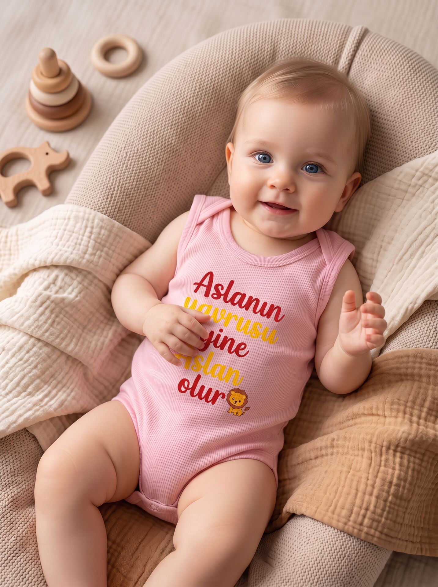 Aslanın Yavrusu Yine Aslan Olur Baskılı Pamuklu Bebek Body Pembe - 24-30