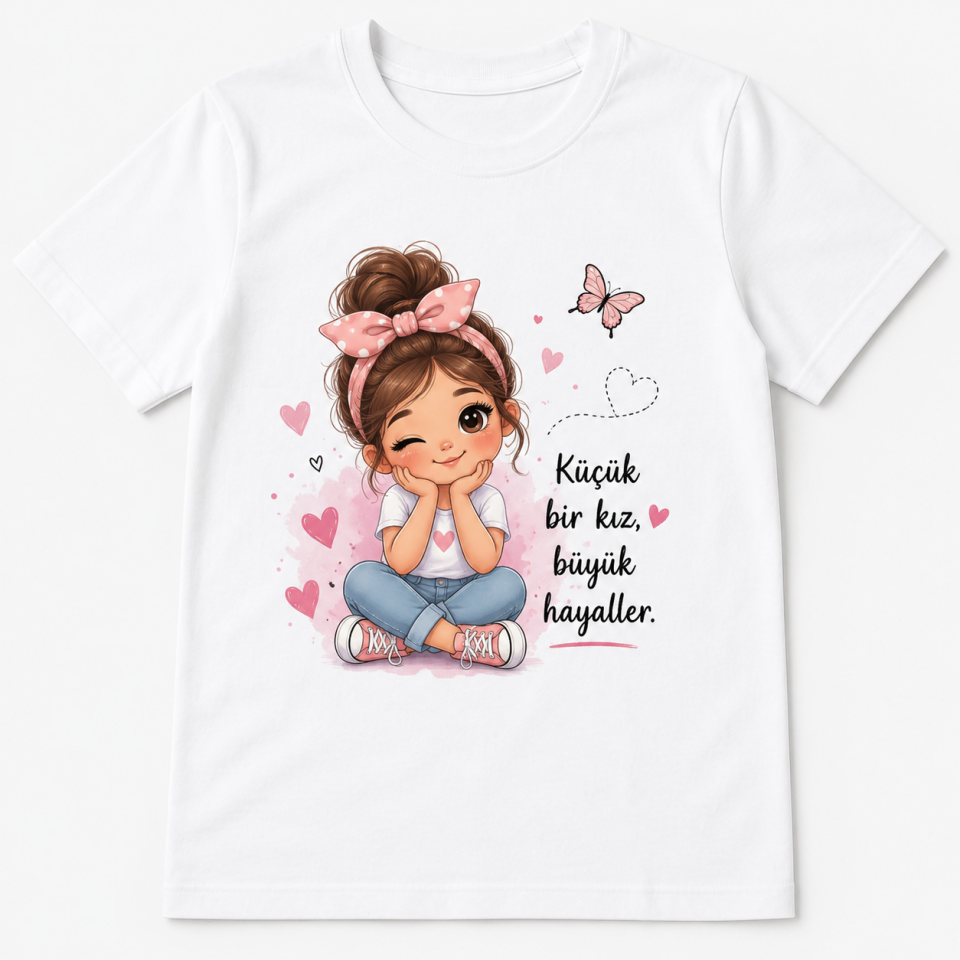 Baskılı Küçük Bir Kız Büyük Hayaller Tişört