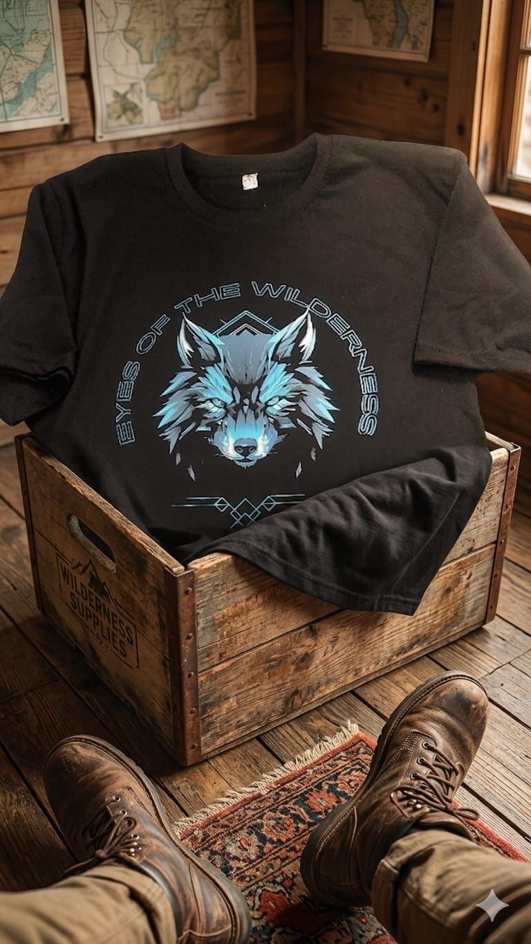 Baskılı Mavi Kurt Detay Unisex Tişört