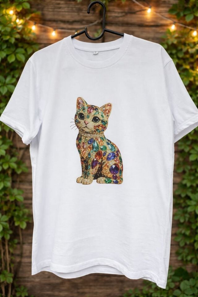 Baskılı Taş Yavru Kedi Unisex Tişört