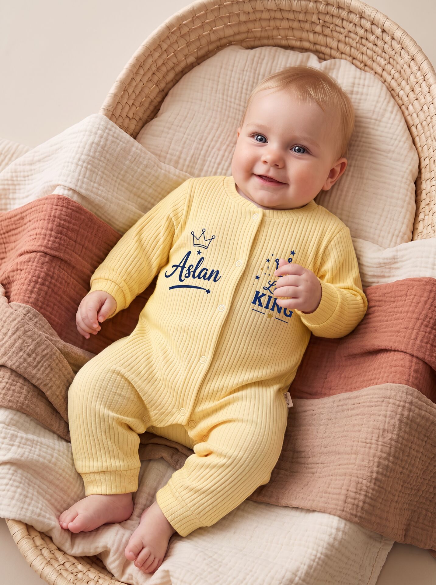 Little King Taçlı İsimli Pamuklu Bebek Tulum (Body) Sarı - 0-3