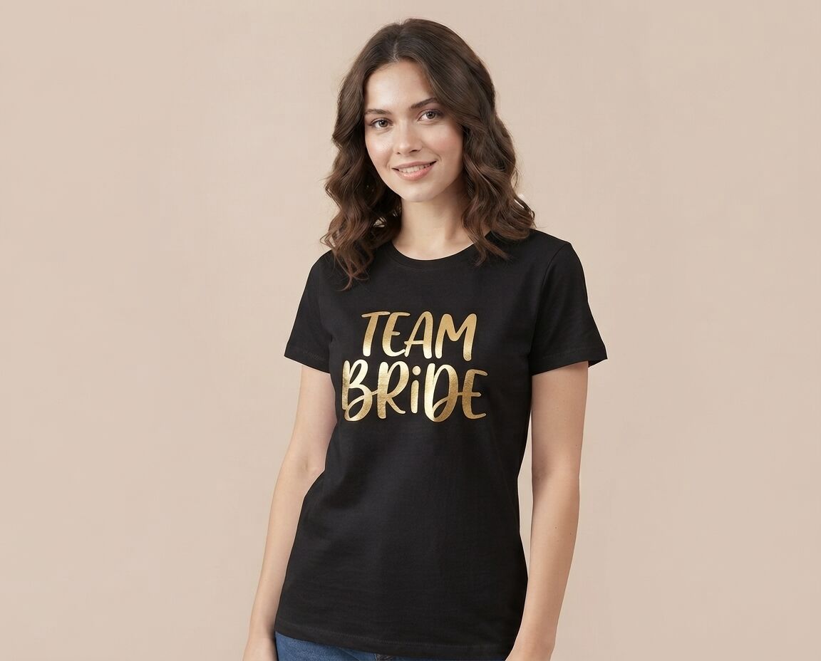 Bekarlığa Veda Partisi Özel Seri ''Team Bride'' Varak Baskılı Tişört