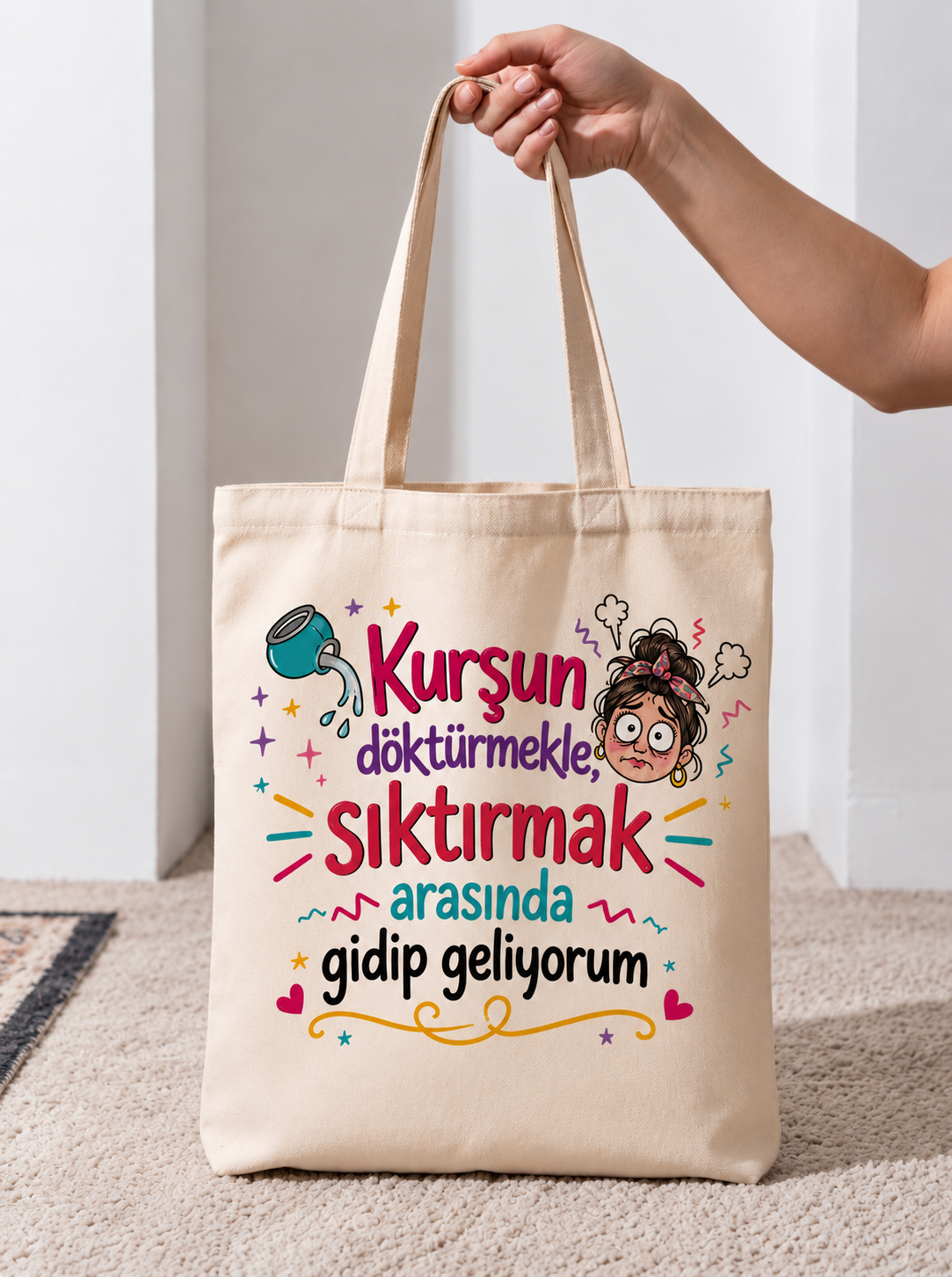 Kurşun Döktürmekle Sıktırmak Arasında Gidip Geliyorum Esprili Bez Çanta