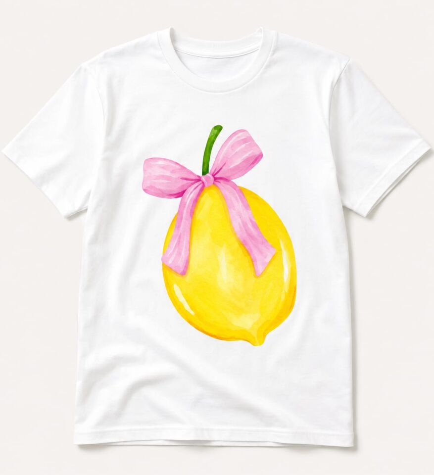 Baskılı Limon Kurdele Detay Kadın Tişört