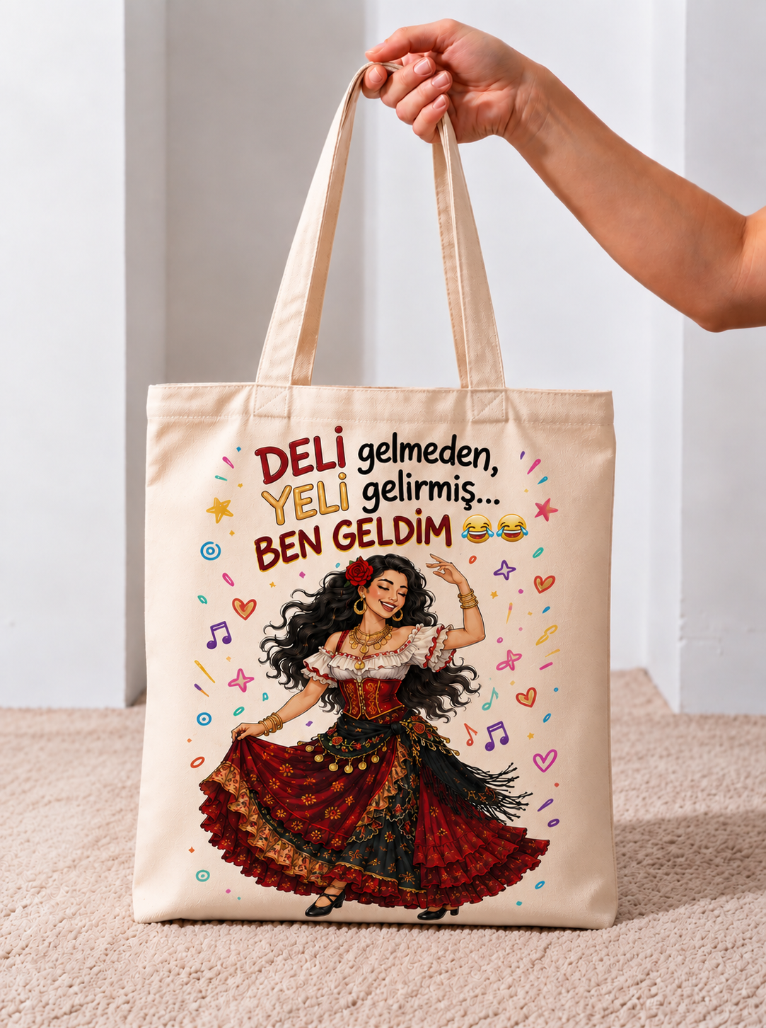 Deli Gelmeden Yeli Gelirmiş Ben Geldim Baskılı Bez Çanta