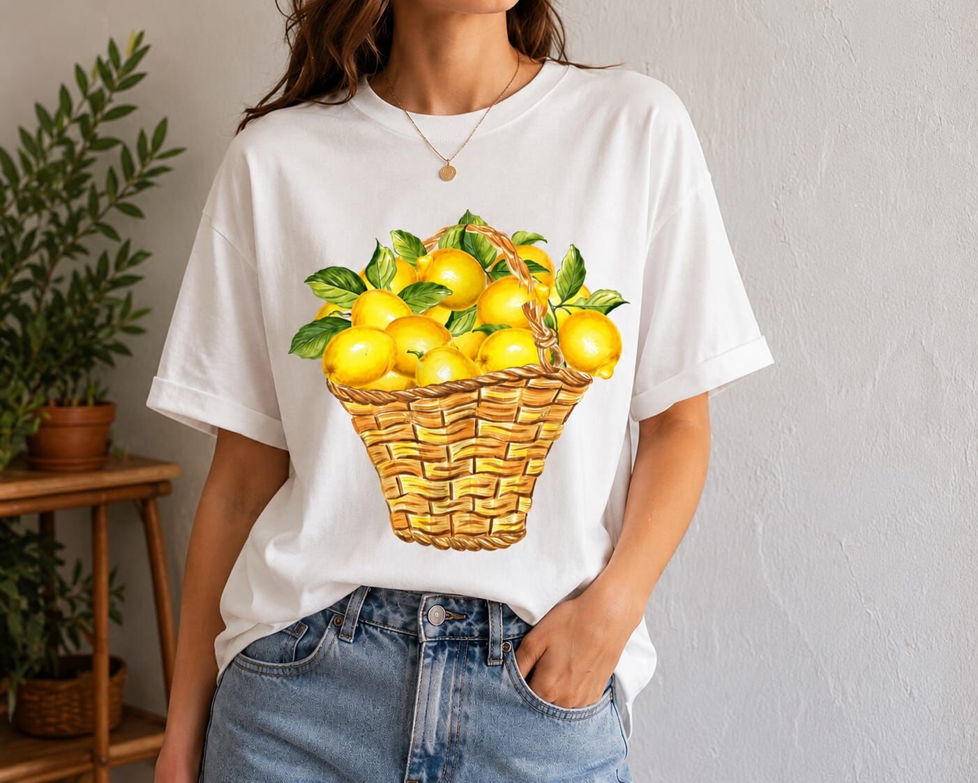 Baskılı Limon Sepet Kadın Tişört
