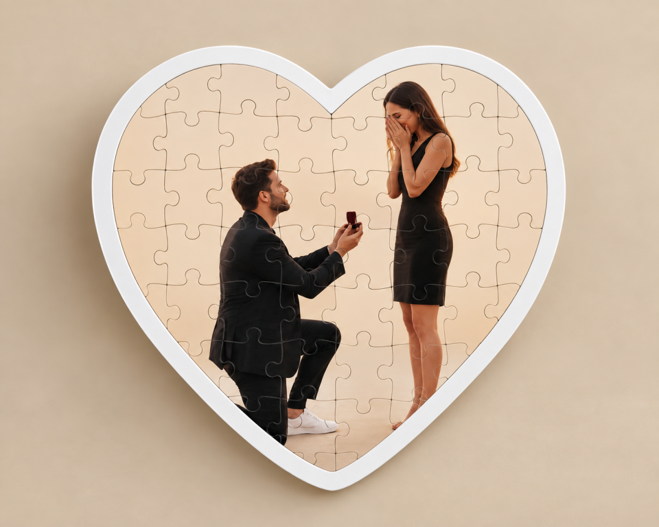 Kişiye Özel Fotoğraflı Kalp Yapboz – Romantik Puzzle