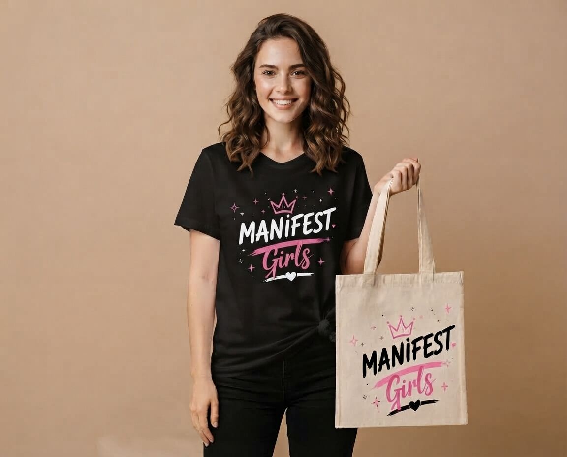Manifest Girls Baskılı %100 Pamuklu Tişört ve Çanta Kombin Seti M Beden - Siyah
