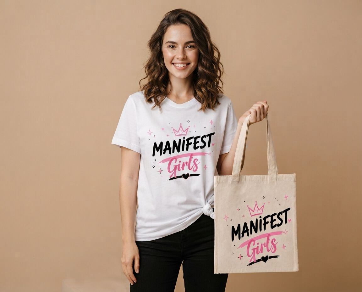 Manifest Girls Baskılı %100 Pamuklu Tişört ve Çanta Kombin Seti S Beden - Beyaz