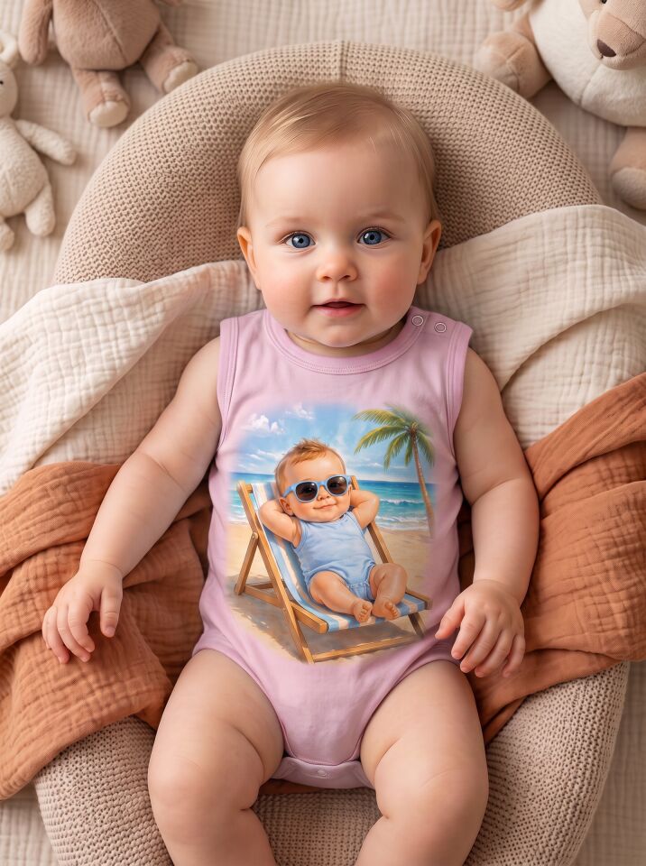 Plaj Keyfi Güneş Gözlüklü Bebek Baskılı Pamuklu Zıbın (Body) Pembe - 6-9