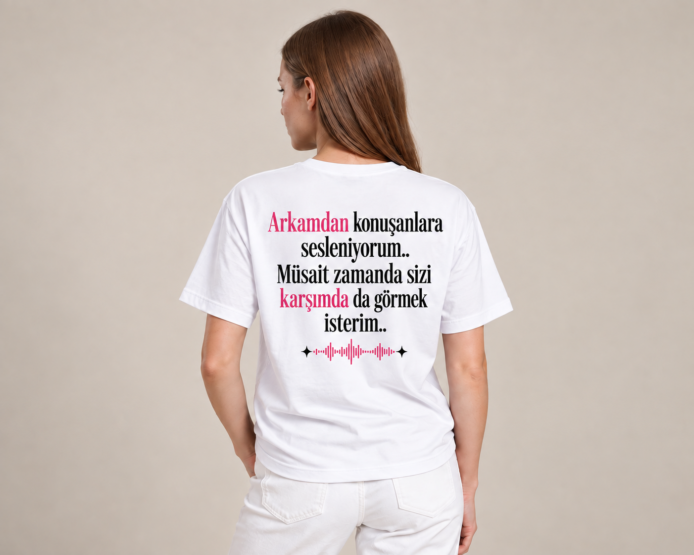 Arkamdan Konuşanlara Baskılı Pamuklu Tişört XL Beden - Beyaz