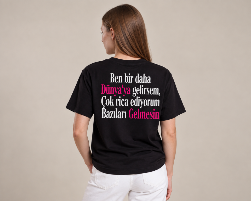 Bir Daha Gelmesin Baskılı Pamuklu Tişört S Beden - Siyah