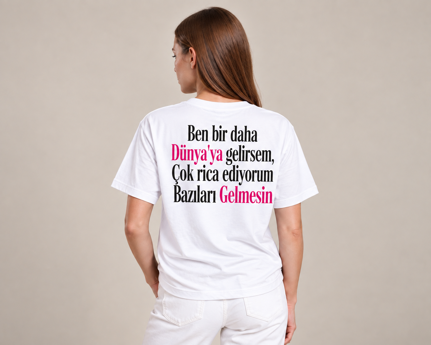 Bir Daha Gelmesin Baskılı Pamuklu Tişört XXL Beden - Beyaz
