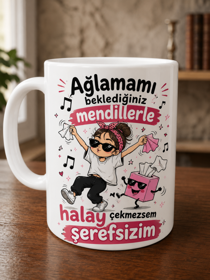 Ağlamamı Beklediğiniz Mendillerle Halay Çekmezsem Şerefsizim Yazılı Komik Porselen Kupa Bardak