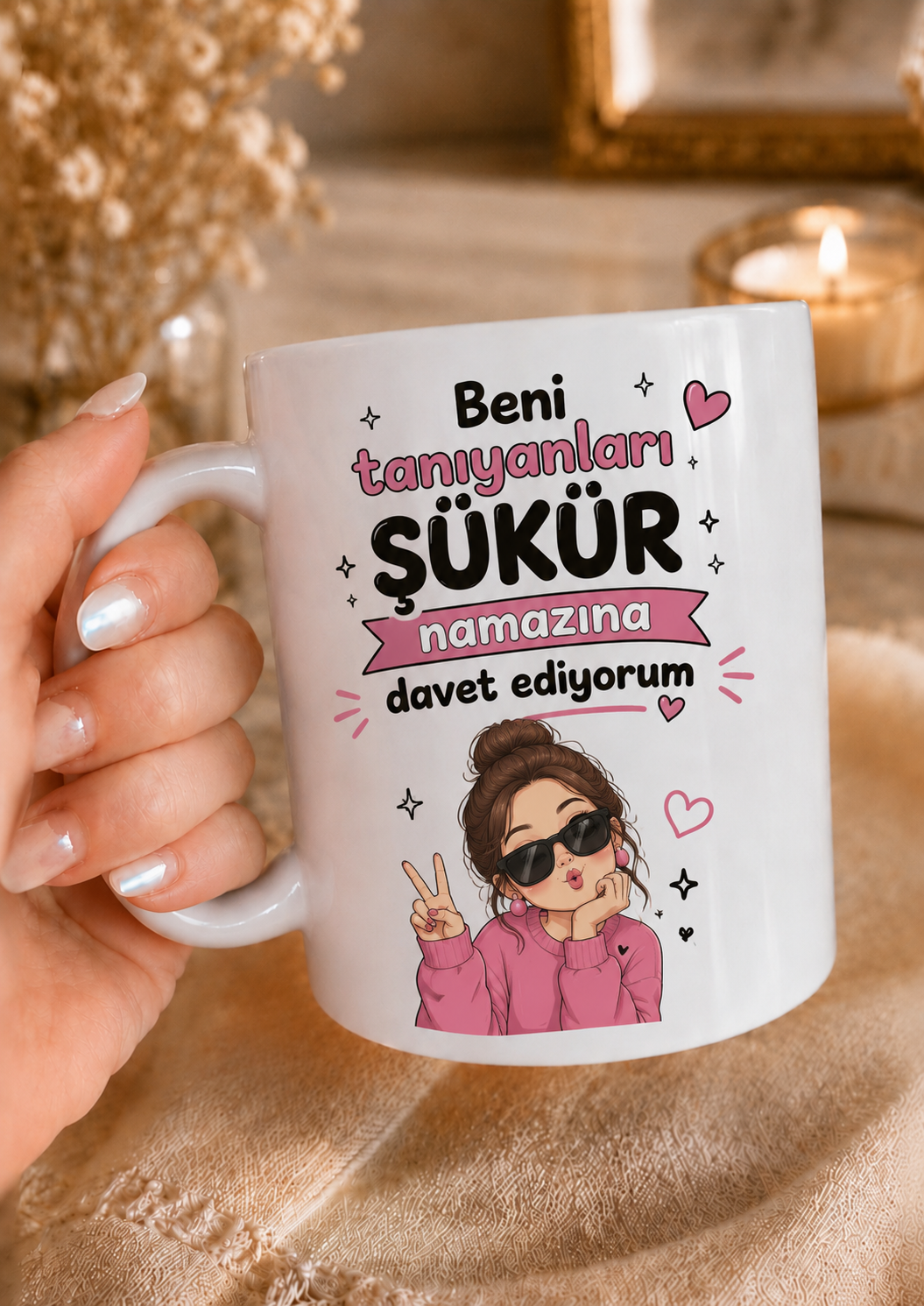 Beni Tanıyanları Şükür Namazına Davet Ediyorum Yazılı Komik Porselen Kupa Bardak
