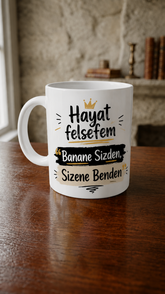Hayat Felsefem Banane Sizden Sizene Benden Yazılı Komik Porselen Kupa Bardak