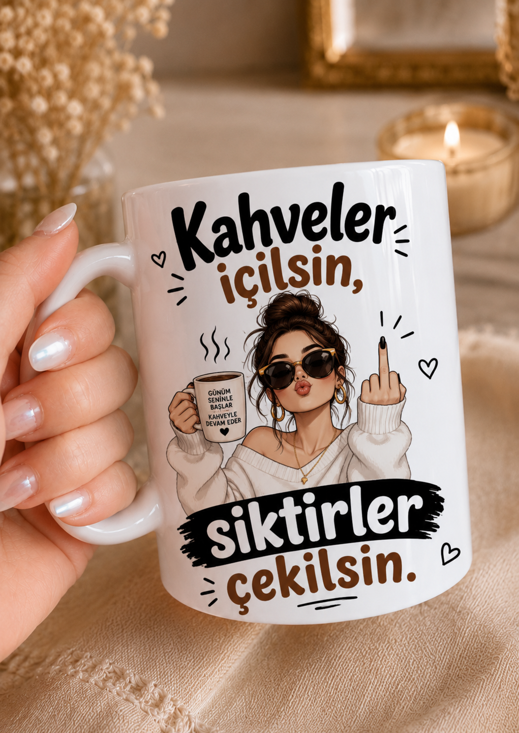 Kahveler İçilsin Siktirler Çekilsin Yazılı Komik Porselen Kupa Bardak