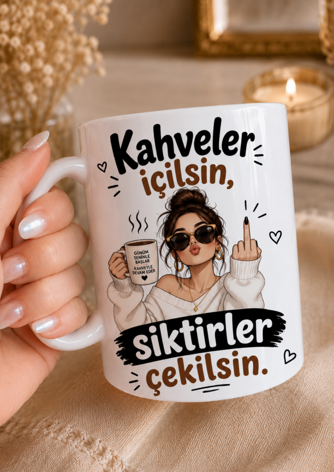 Kahveler İçilsin Siktirler Çekilsin Yazılı Komik Porselen Kupa Bardak