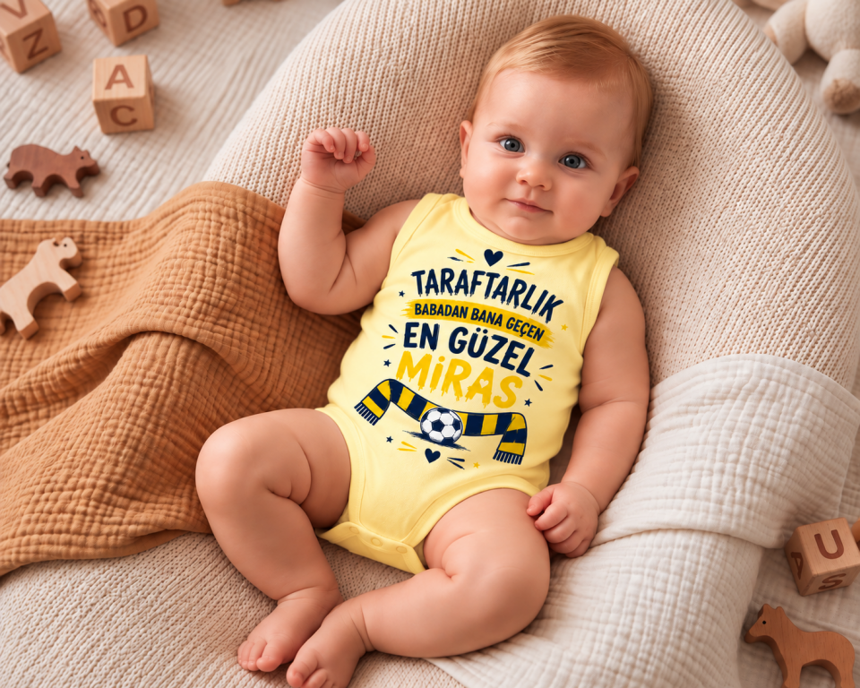 Taraftarlık Babadan Bana Geçen En Güzel Miras Baskılı Bebek Zıbını 12-18 - Sarı