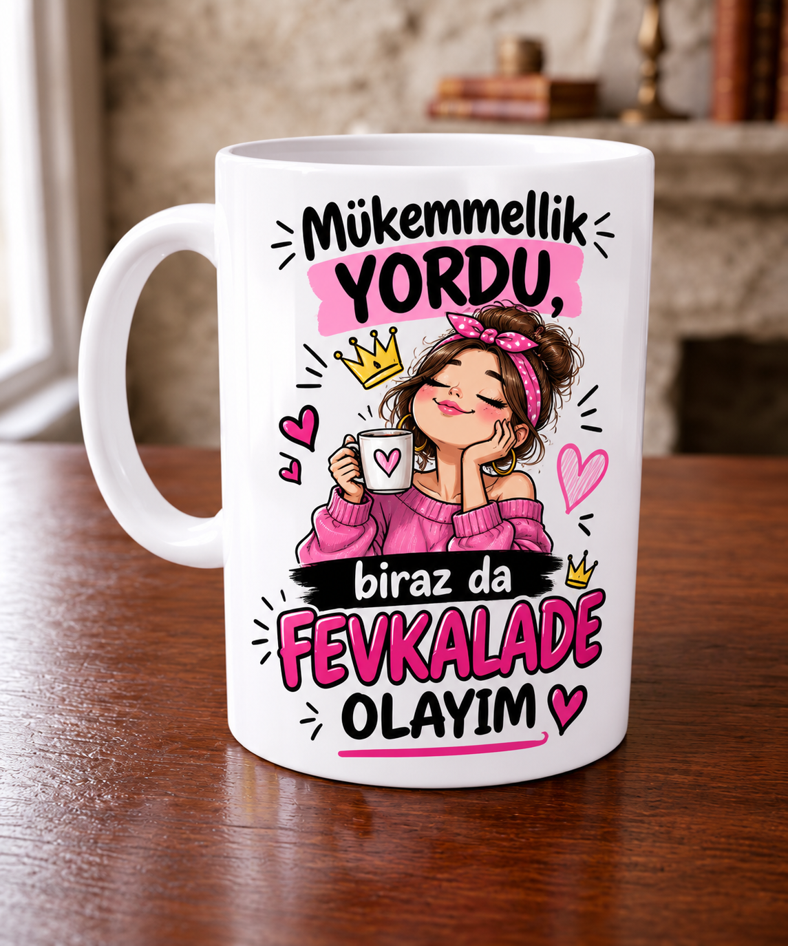 Mükemmellik Yordu Biraz da Fevkalade Olayım Yazılı Komik Porselen Kupa Bardak