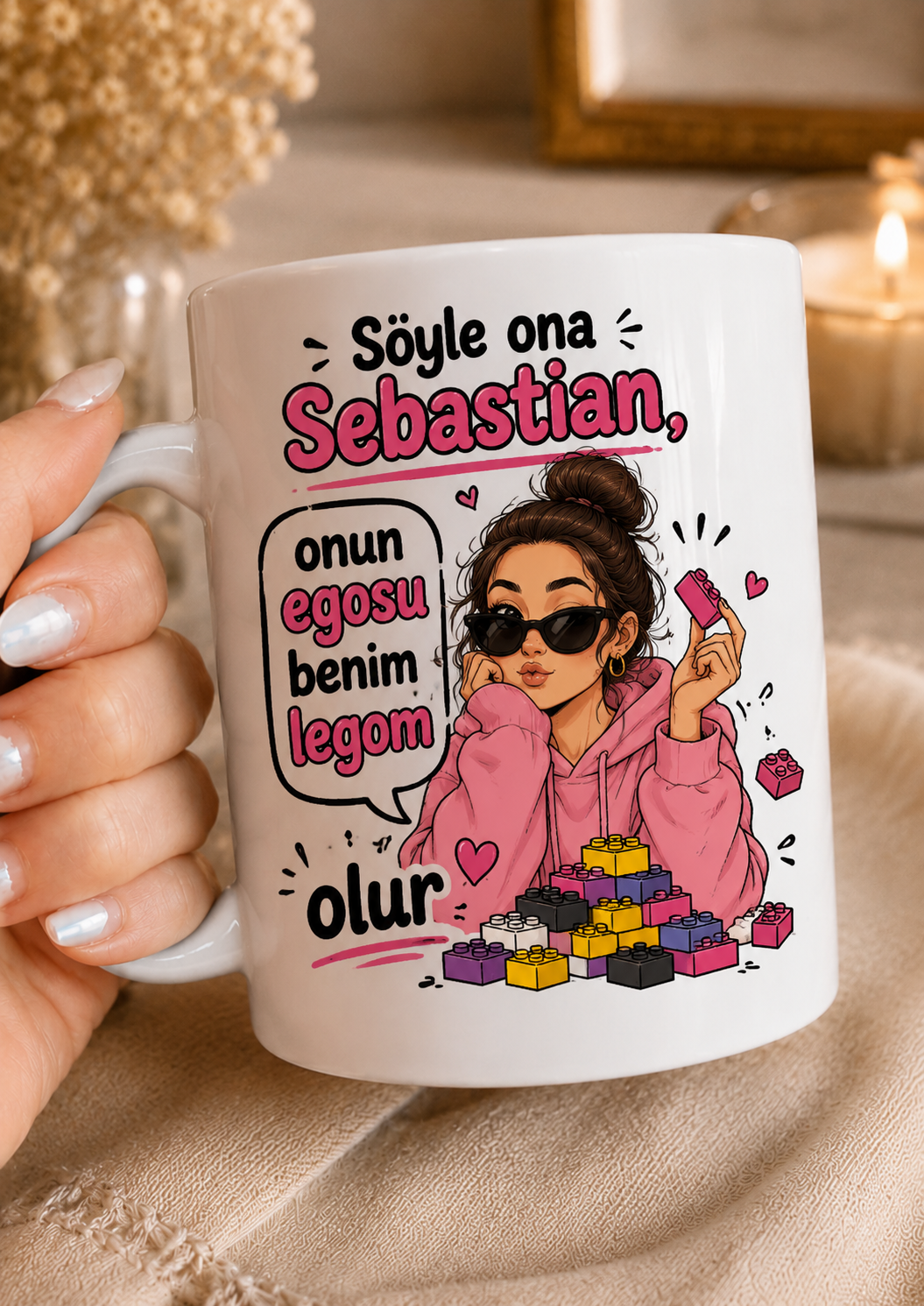 Söyle Ona Sebastian Onun Egosu Benim Legom Olur Yazılı Komik Porselen Kupa Bardak