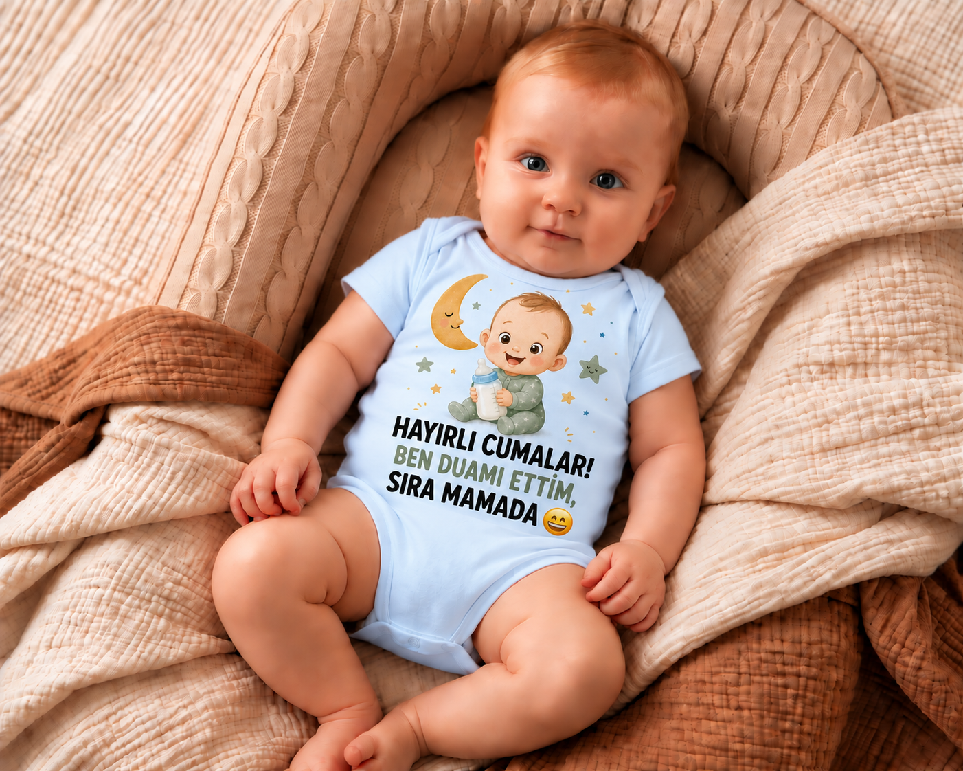 Hayırlı Cumalar Ben Duamı Ettim Sıra Mamada Baskılı Pamuklu Bebek Zıbın