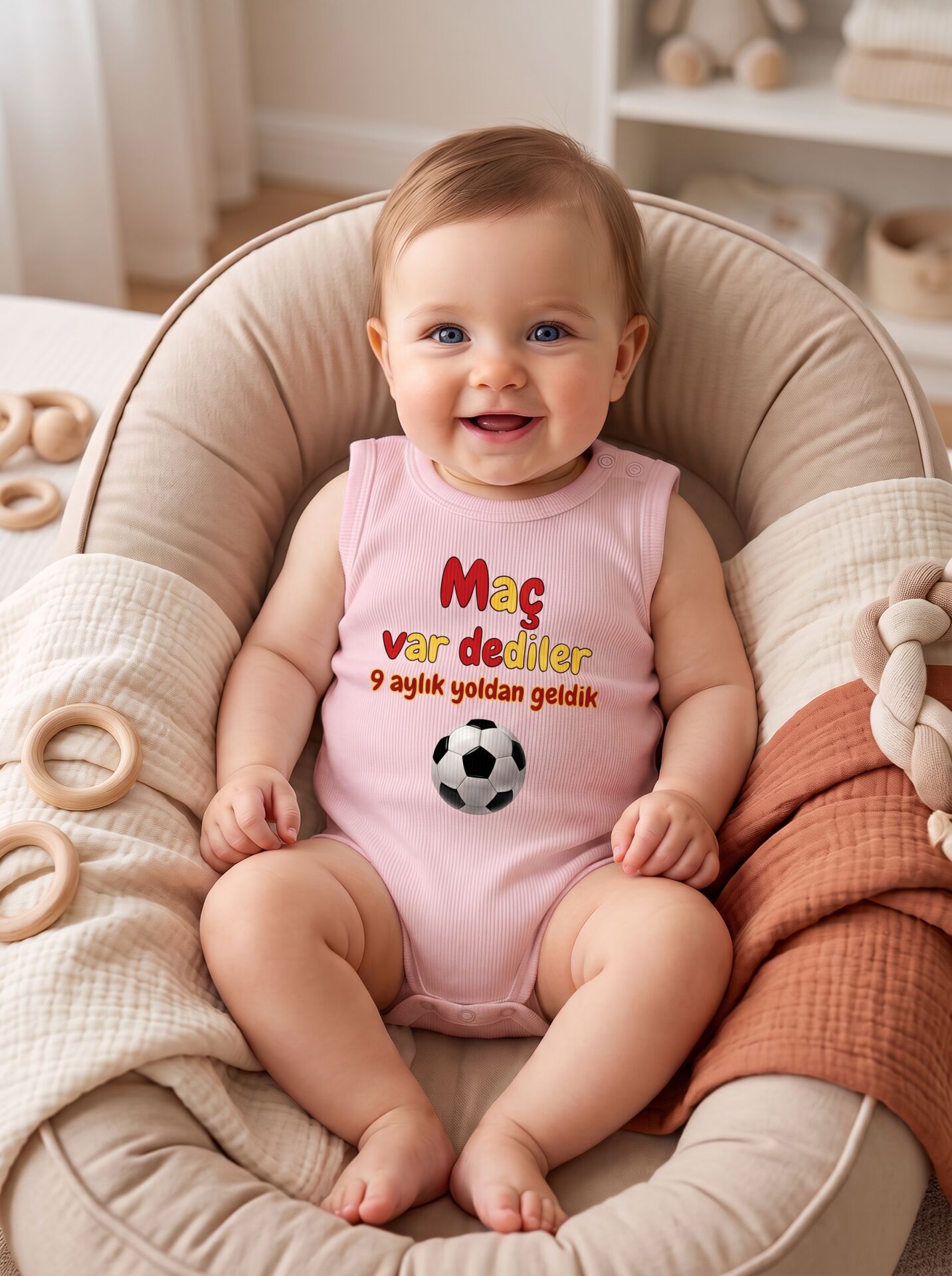 Maç Var Dediler Futbol Topu Baskılı Pamuklu Bebek Body (Zıbın) Pembe - 0-3