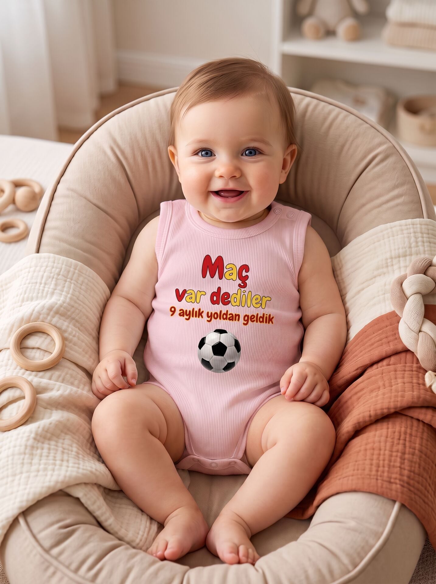Maç Var Dediler Futbol Topu Baskılı Pamuklu Bebek Body (Zıbın) Pembe - 6-9