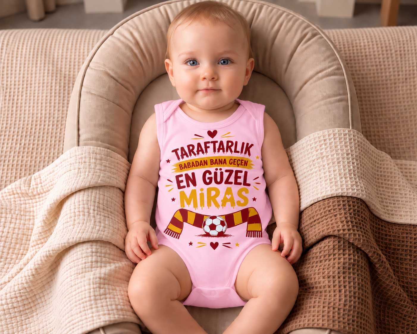 Taraftarlık Babadan Bana Geçen En Güzel Miras Baskılı Pamuklu Bebek Zıbını 12-18 - Pembe