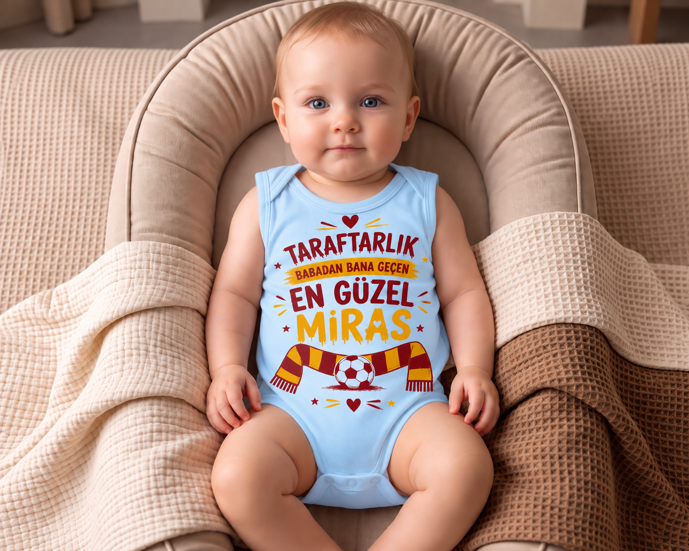 Taraftarlık Babadan Bana Geçen En Güzel Miras Baskılı Pamuklu Bebek Zıbını 12-18 - Mavi