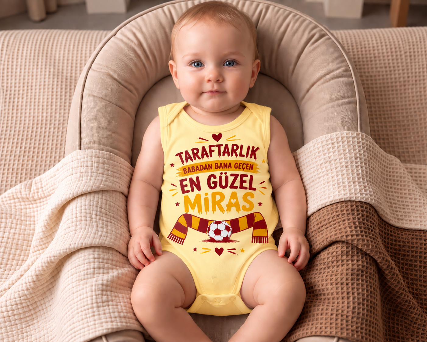 Taraftarlık Babadan Bana Geçen En Güzel Miras Baskılı Pamuklu Bebek Zıbını 18-24 - Sarı