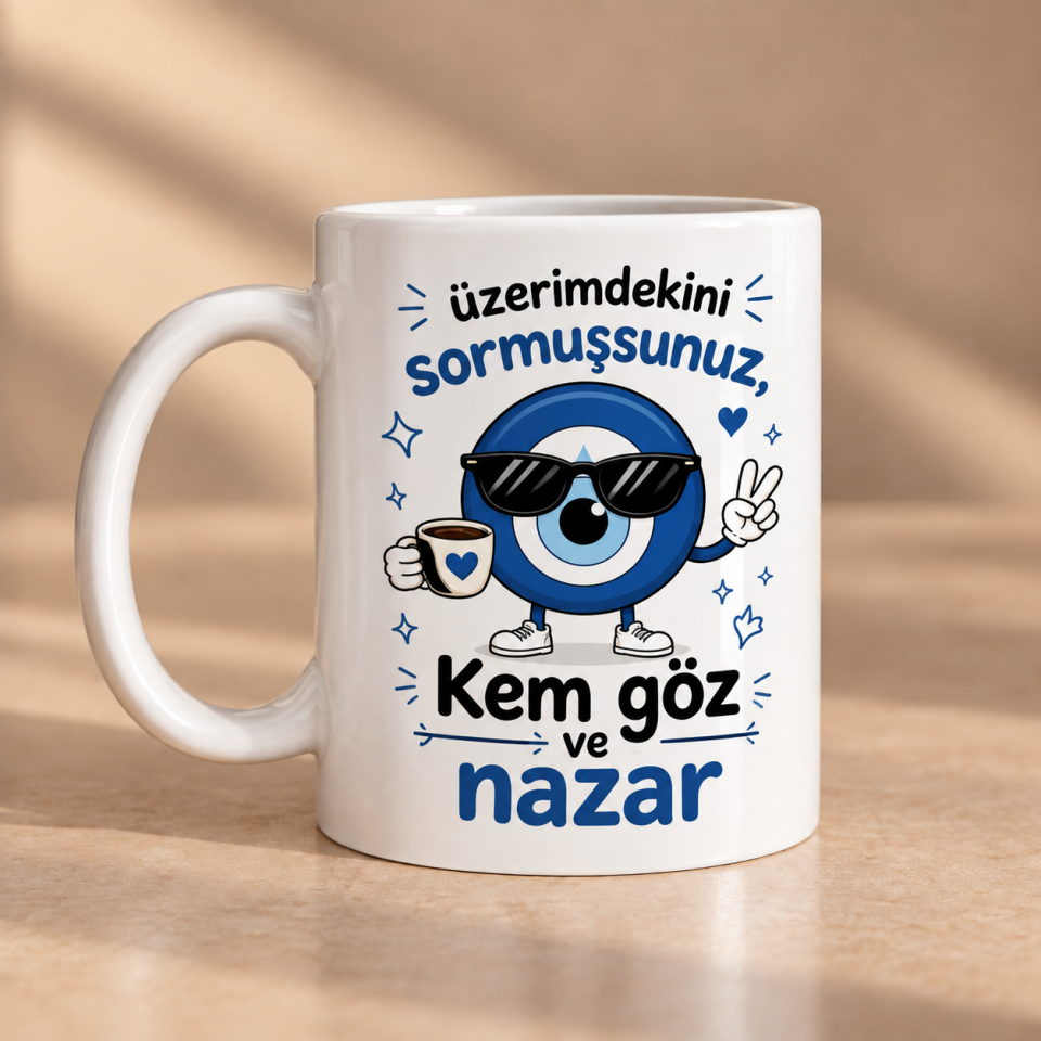 Üzerimdekini Sormuşsunuz Kem Göz ve Nazar Esprili Porselen Kupa 330 ml