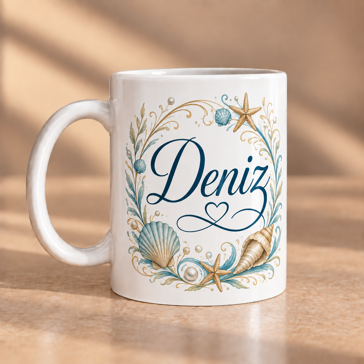 Deniz İsimli Deniz Temalı Kişiye Özel Porselen Kupa 330 ml