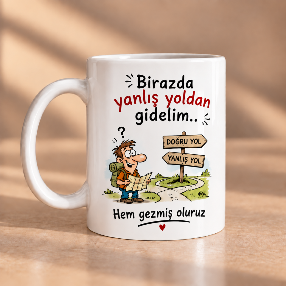 Biraz da Yanlış Yoldan Gidelim Hem Gezmiş Oluruz Porselen Kupa 330 ml