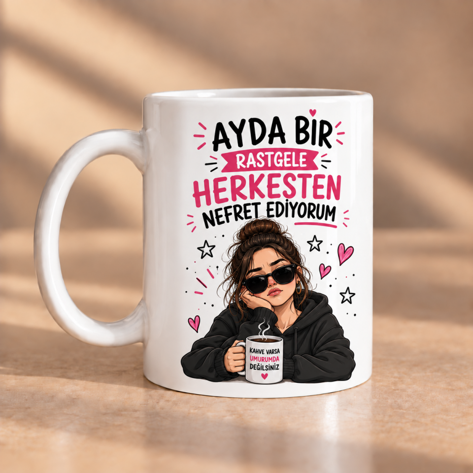 Ayda Bir Rastgele Herkesten Nefret Ediyorum Porselen Kupa 330 ml