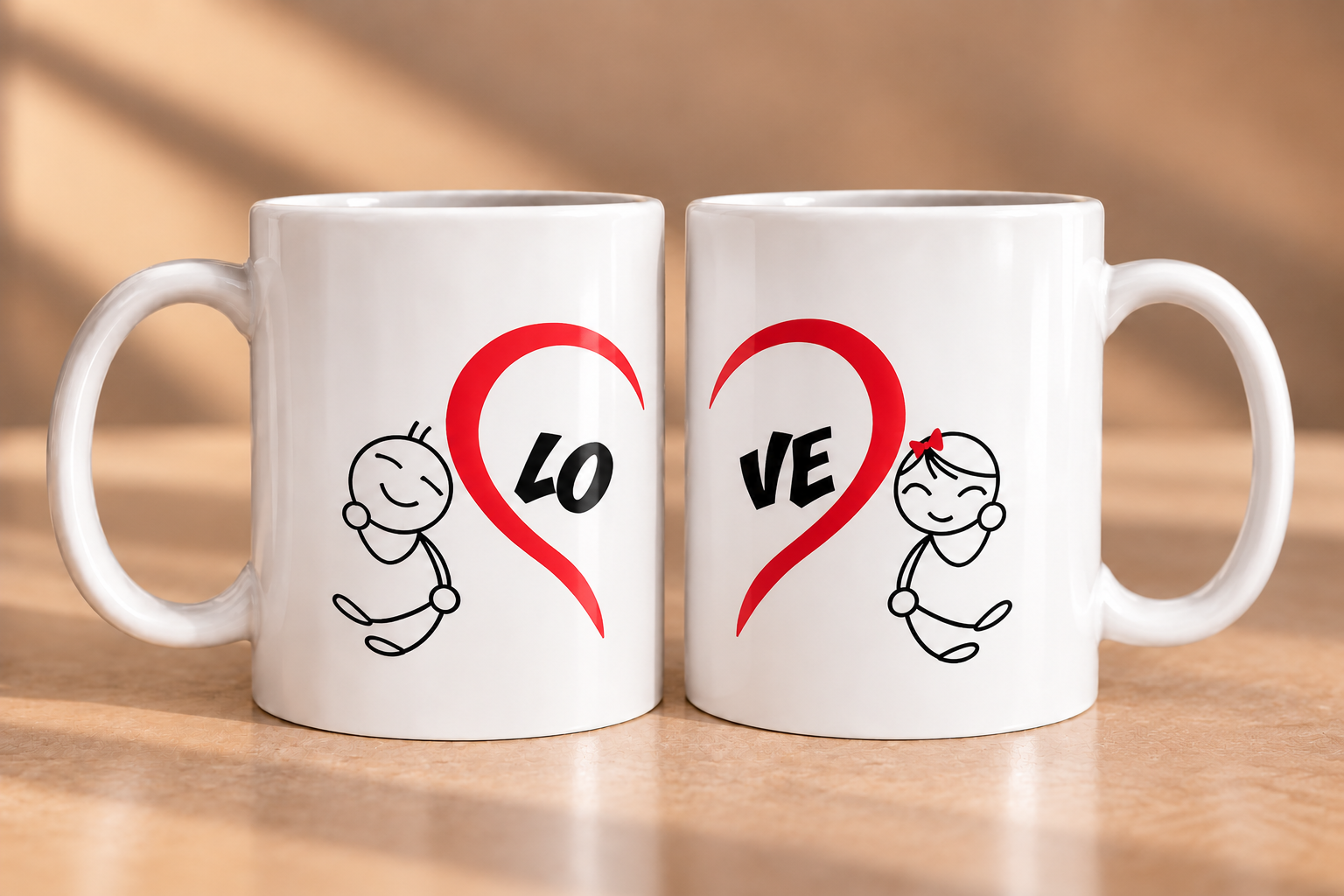LOVE Kalp Tasarımlı Sevgili Çift Kupa Seti