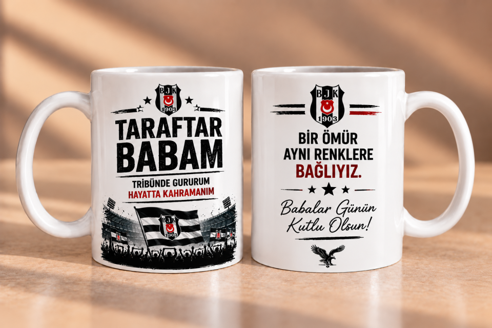 Taraftar Babam Beşiktaş Temalı Babalar Günü Baskılı Kupa