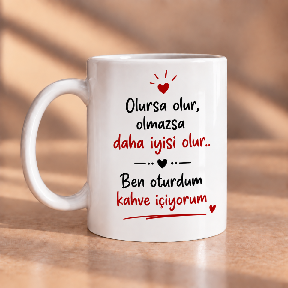 Olursa Olur, Olmazsa Daha İyisi Olur – Ben Oturdum Kahve İçiyorum Baskılı Kupa
