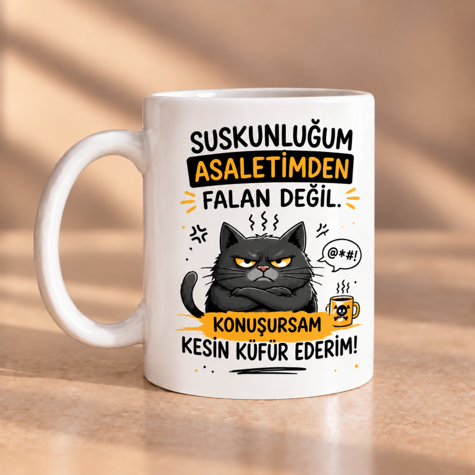 Suskunluğum Asaletimden Değil Konuşursam Kesin Küfür Ederim Porselen Kupa 330 ml