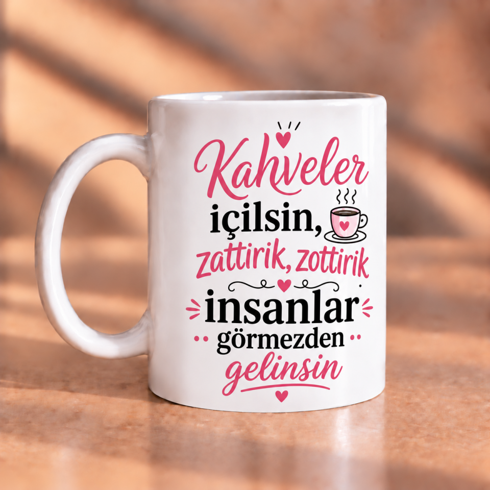 Kahveler İçilsin Zattirik Zottirik İnsanlar Görmezden Gelinsin Porselen Kupa 330 ml