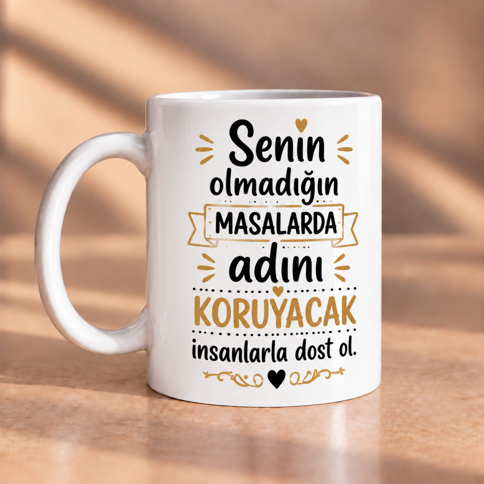 Senin Olmadığın Masalarda Adını Koruyacak İnsanlarla Dost Ol Porselen Kupa 330 ml