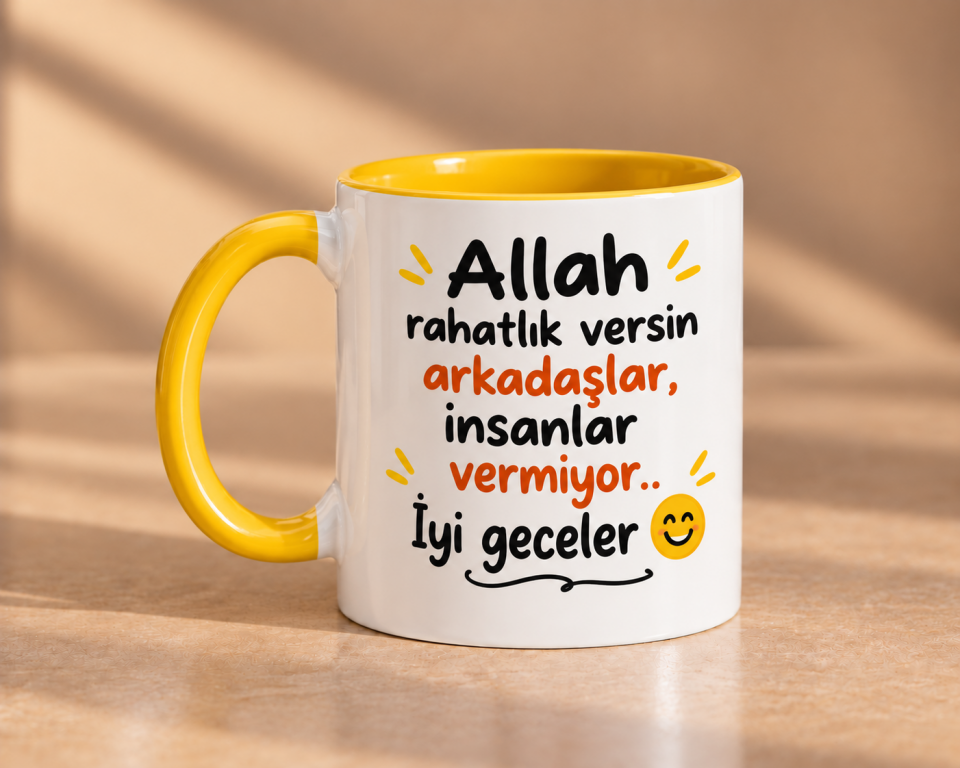 Allah Rahatlık Versin Arkadaşlar İyi Geceler Esprili Porselen Kupa