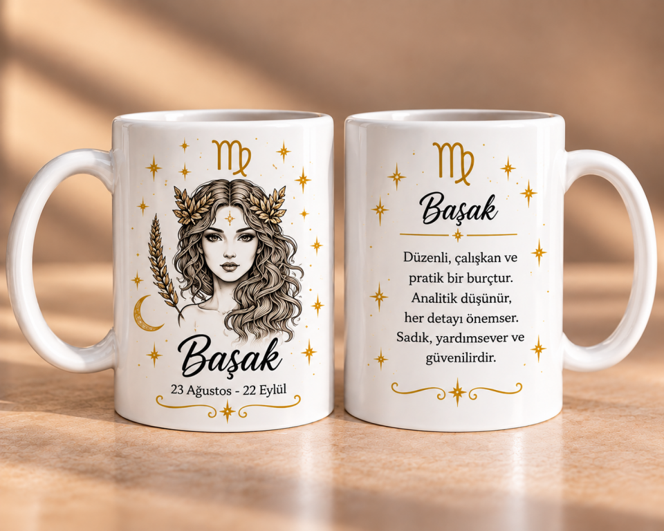 Başak Burcu Ön ve Arka Yüz Baskılı Porselen Kupa 330 ml